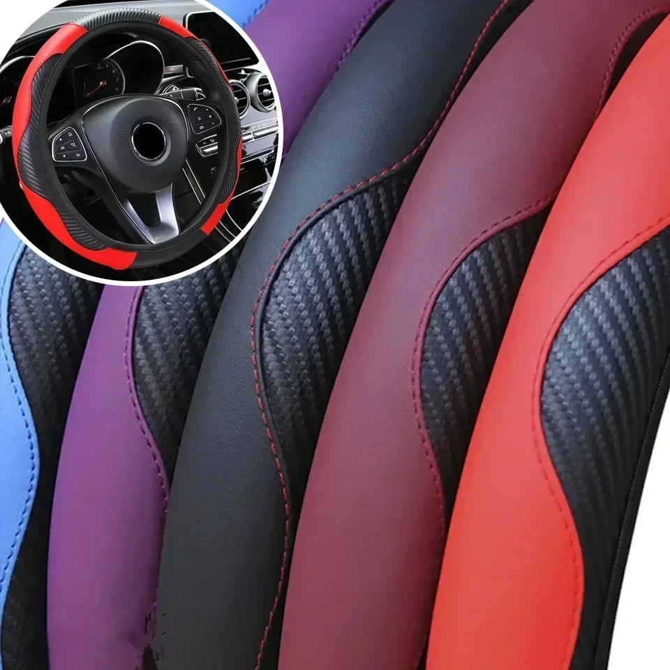 Leather Car Steering-wheel Cover 37CM-38CM Steering Wheel Cover Anti-Slip Comfort