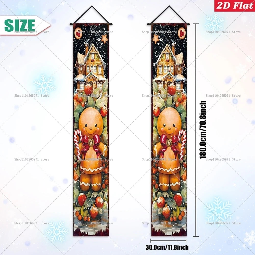 Christmas Gingerbread Man Snowman Door Couplet Merry Christmas Hanging Porch Sign 2026 Door Banner Xmas Gift 2027 New Year