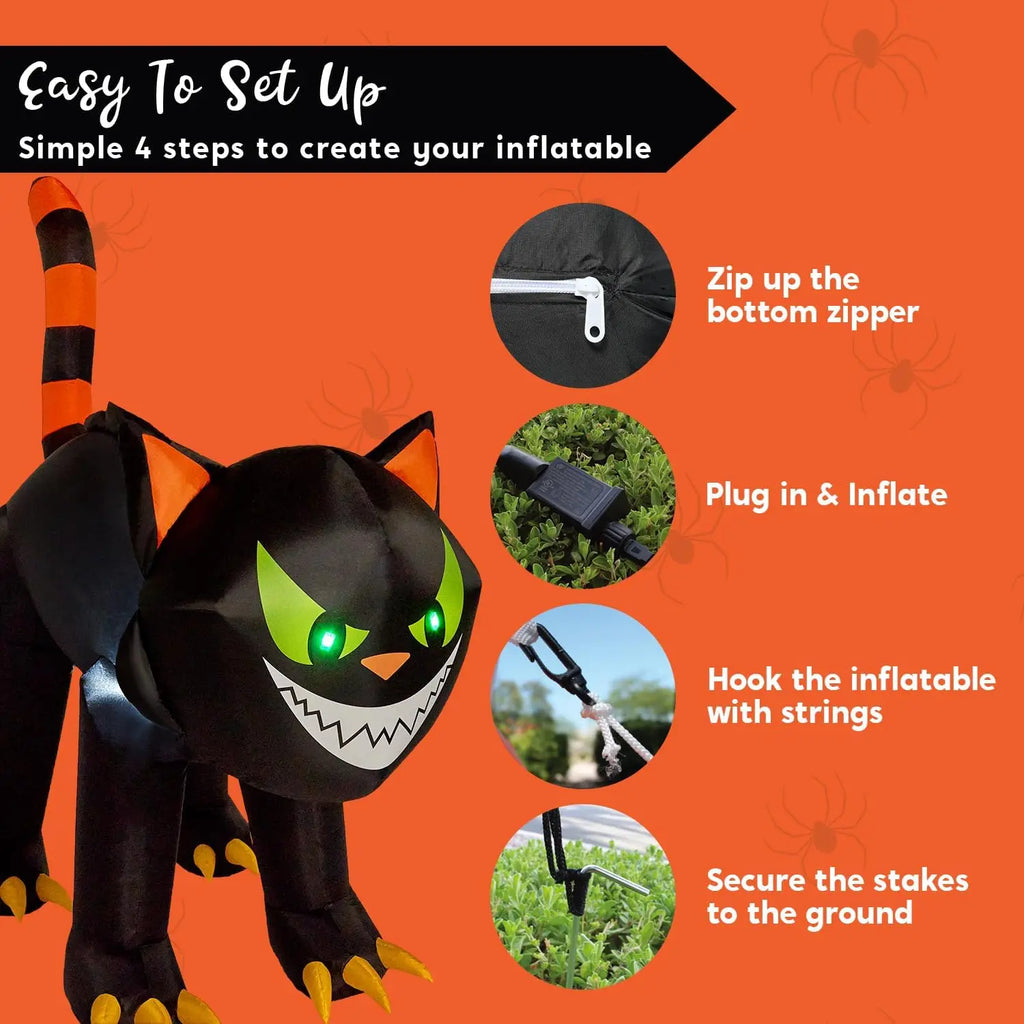 A 7-ft inflatable black cat with moving / animated head for yard or lawn.