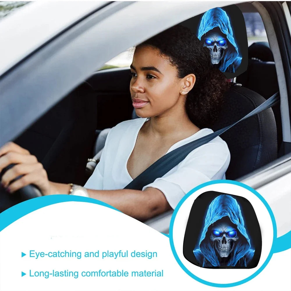 Blue Skull Pattern Car Headrest Premium Quality Replacement Accessory
