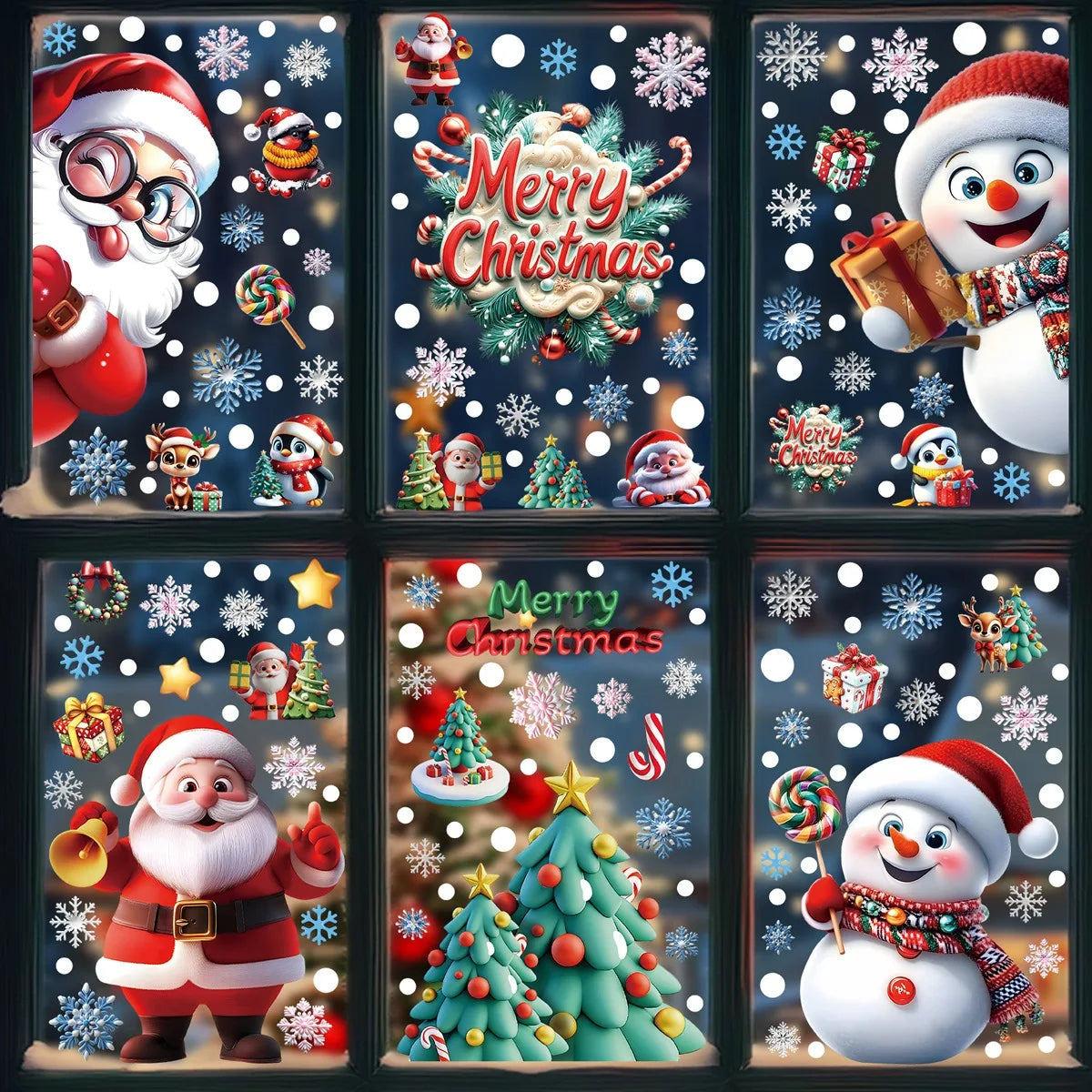 Christmas Window Stickers Gingerbread Man Santa Claus Snowman Snowflake Xmas Stickers Navidad Ornaments Merry Christmas Decor