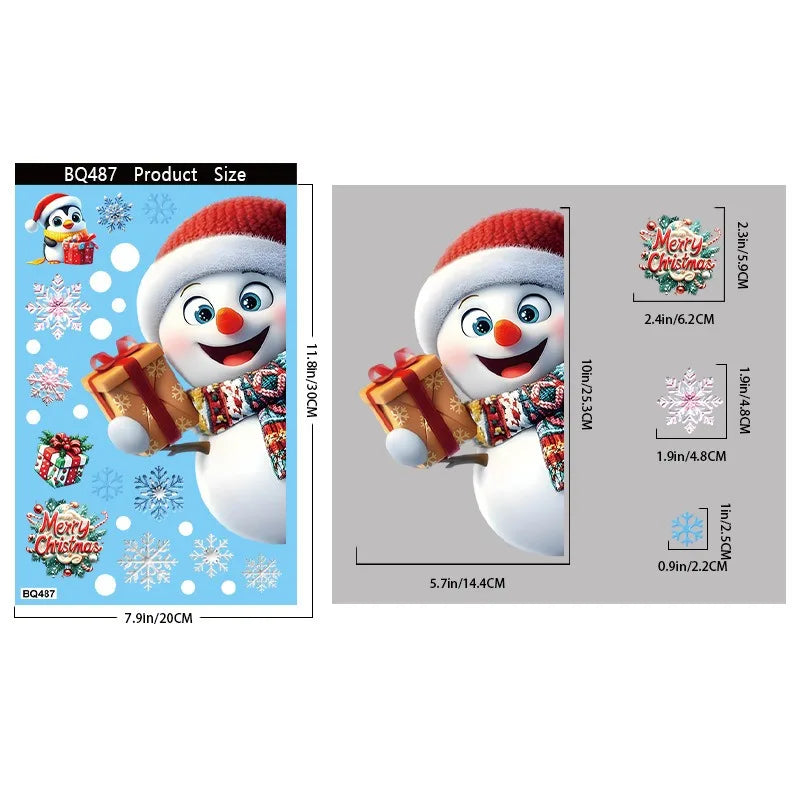 Christmas Window Stickers Gingerbread Man Santa Claus Snowman Snowflake Xmas Stickers Navidad Ornaments Merry Christmas Decor