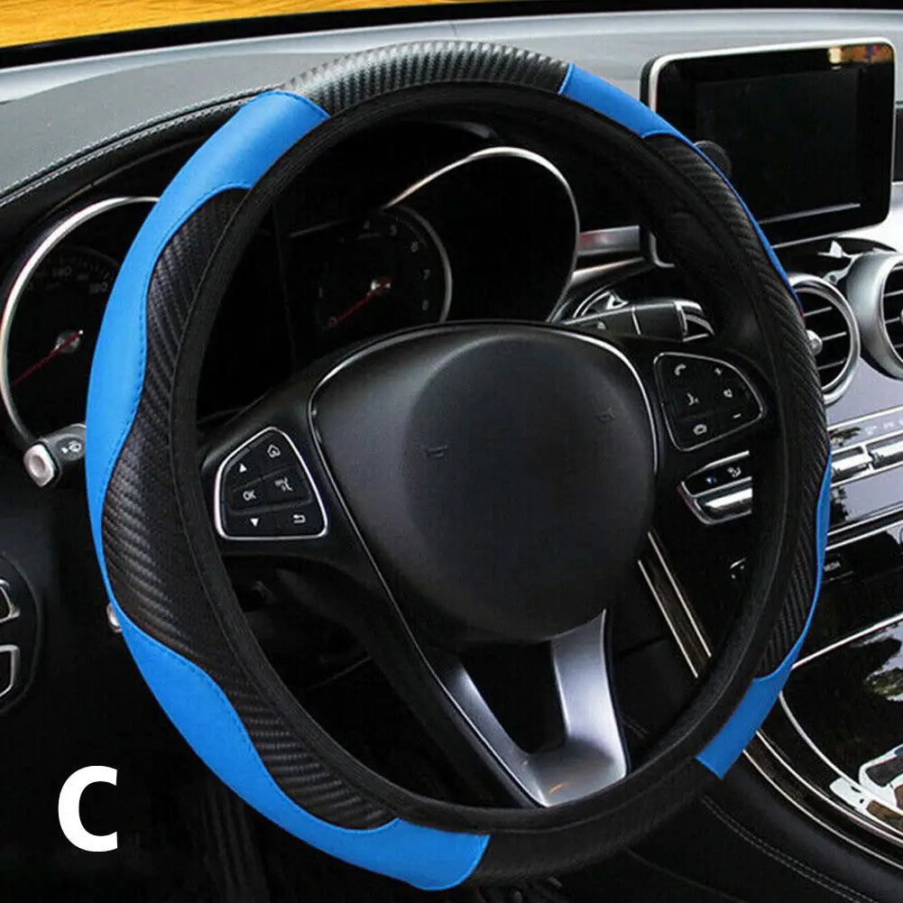 Blue Steering Wheel Cover Leather Steering Wheel Cover Anti-Slip Comfort