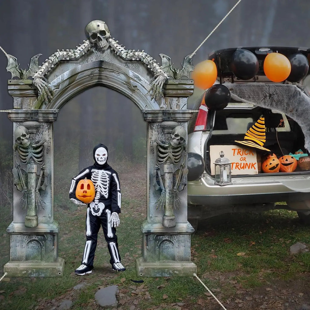 Halloween Skeleton Party Decorations Scary Tombstones Door Banner Creepy Bats Photo Booth Props Large Horror Graveyard Photograp