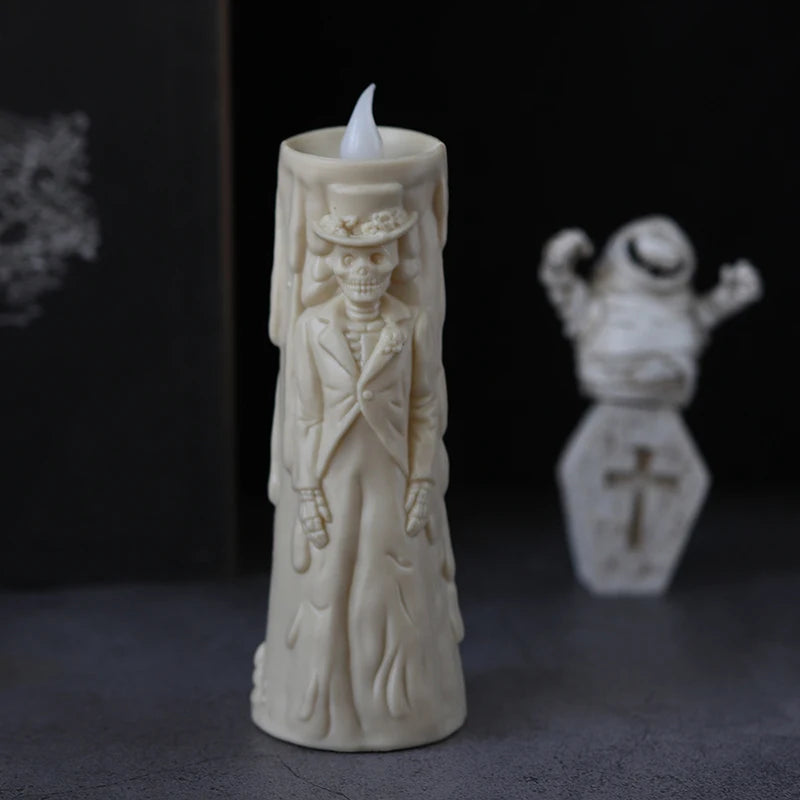 Halloween skull lights, LED glowing candles, spooky decorations, decorative props, ghost bride and groom, couple lamp ornaments