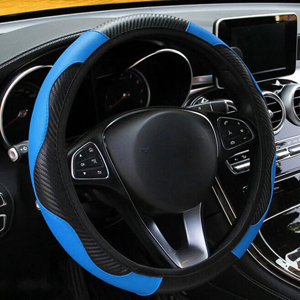 Blue Steering Wheel Cover Leather Steering Wheel Cover Anti-Slip Comfort