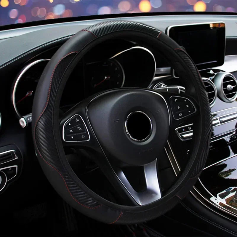 Leather Car Steering-wheel Cover 37CM-38CM Steering Wheel Cover Anti-Slip Comfort