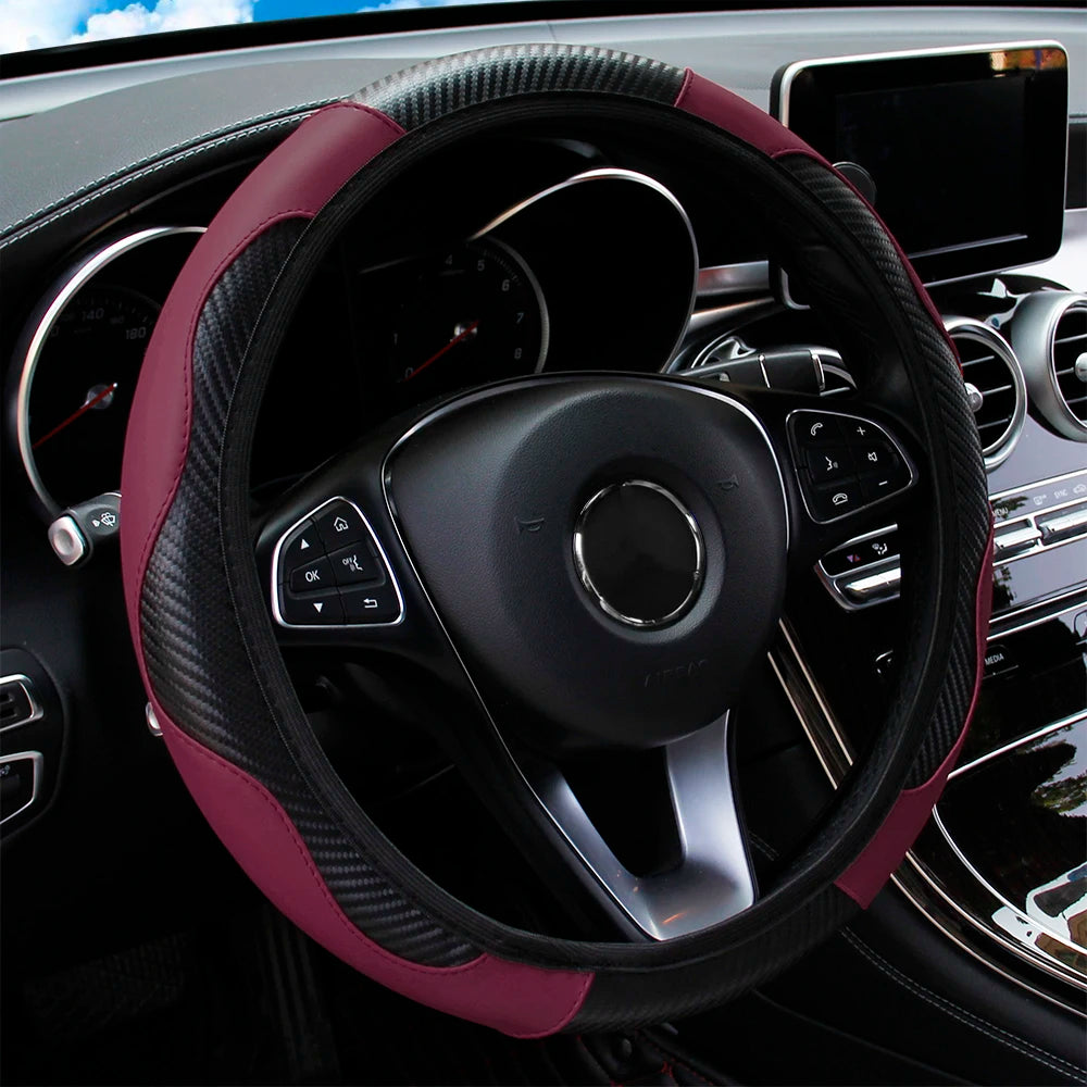 Steering Wheel Cover Carbon Fiber Steering Wheel Cover Anti-Slip Comfort