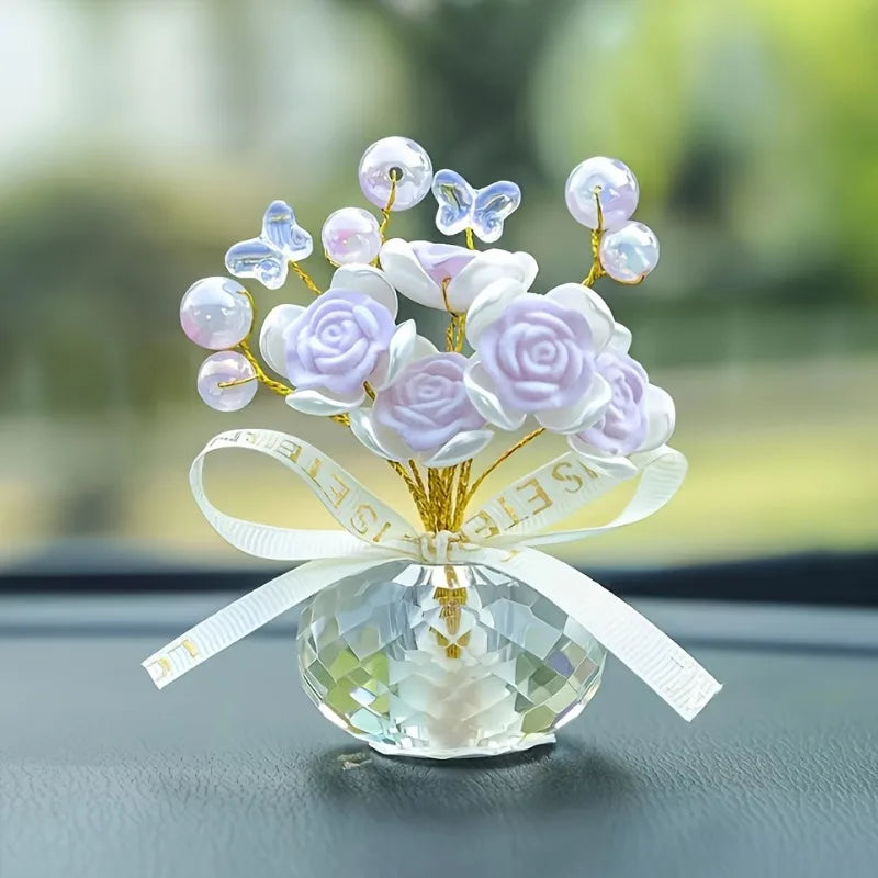 Crystal Glass Rose Dashboard Ornament Car Dashboard Ornament Decoration