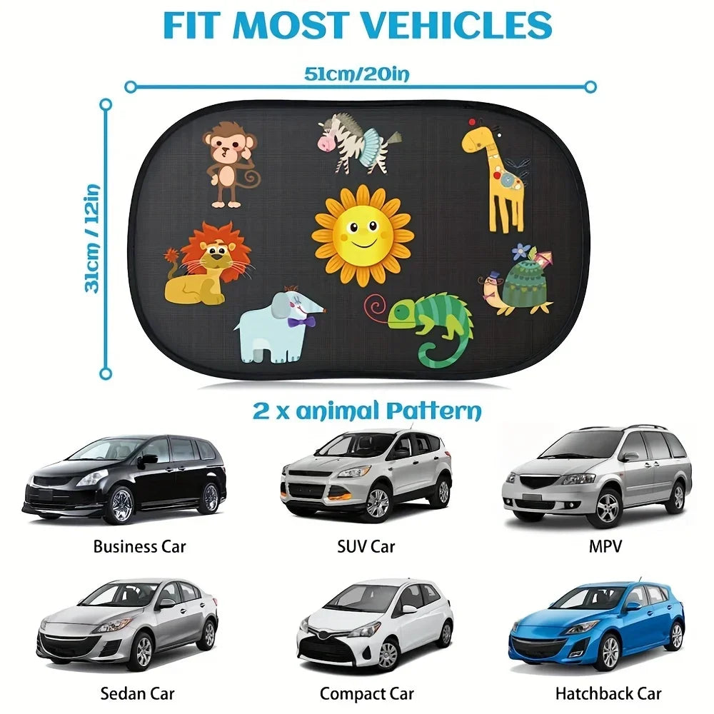 2-Piece Cartoon Animal Car Sun Car Sun Shade UV Protector