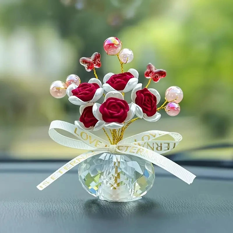 Crystal Glass Rose Dashboard Ornament Car Dashboard Ornament Decoration