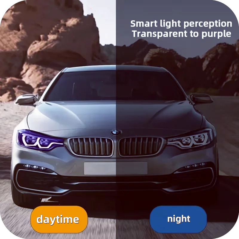 Intelligent UV Color Black Change TPU PPF Photochromic Headlight Tint Film For Car Lamp Decor Anti-scratch,Protectiver Stickers