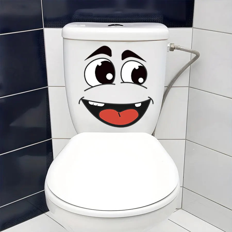 4 sheets Set Cartoon Face Stickers Self-Adhesive, Plastic Surface Compatible Home Decoration Trash Can, Toilet Decor