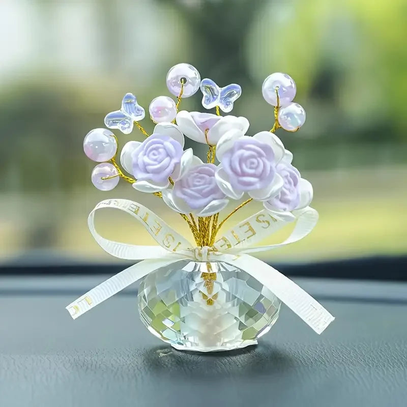 Crystal Glass Rose Dashboard Ornament Car Dashboard Ornament Decoration