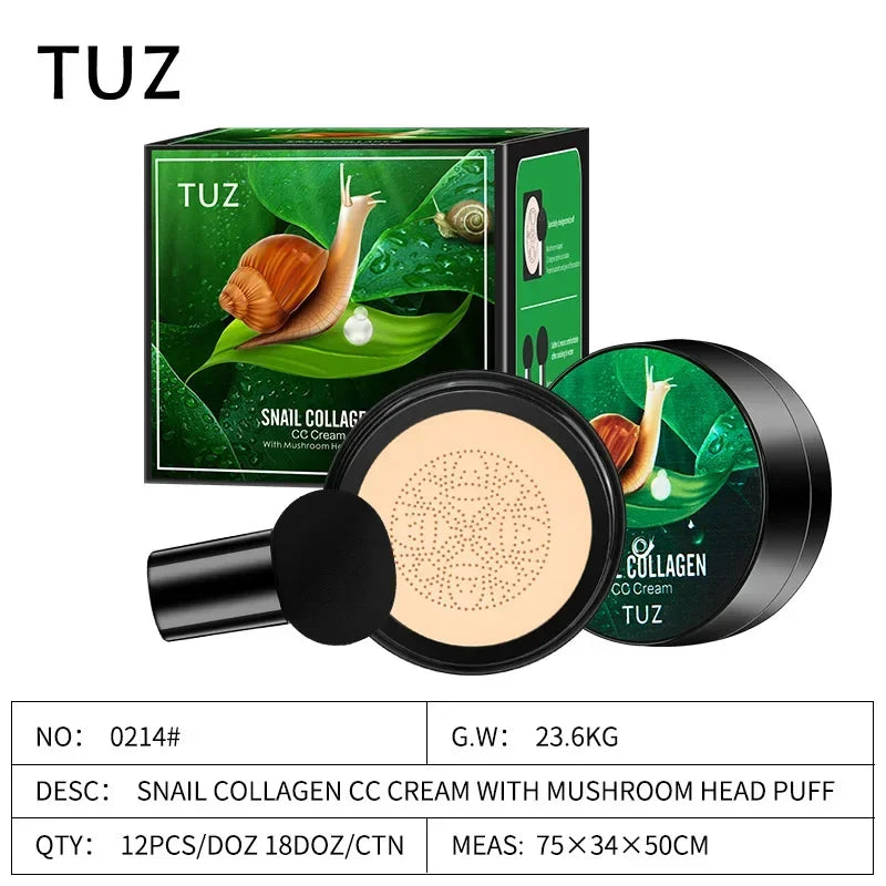 Snail Collagen BB Cream Mushroom Head Air Cushion CC Cream Matte Concealer Full Coverage Acne Scars Dark Circles Cosmetics
