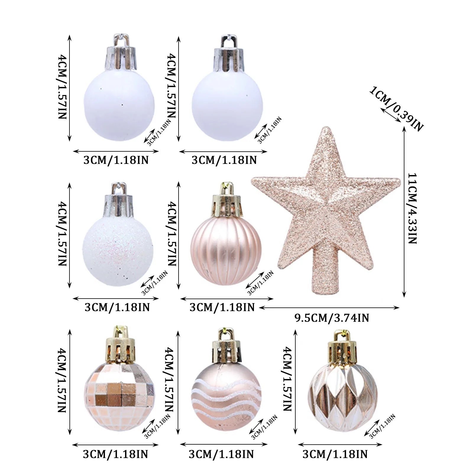 Christmas Ball Ornament Set Multi-Color Glitter Star Design Festive Holiday Christmas Tree Decoration Accessory Variety Pack