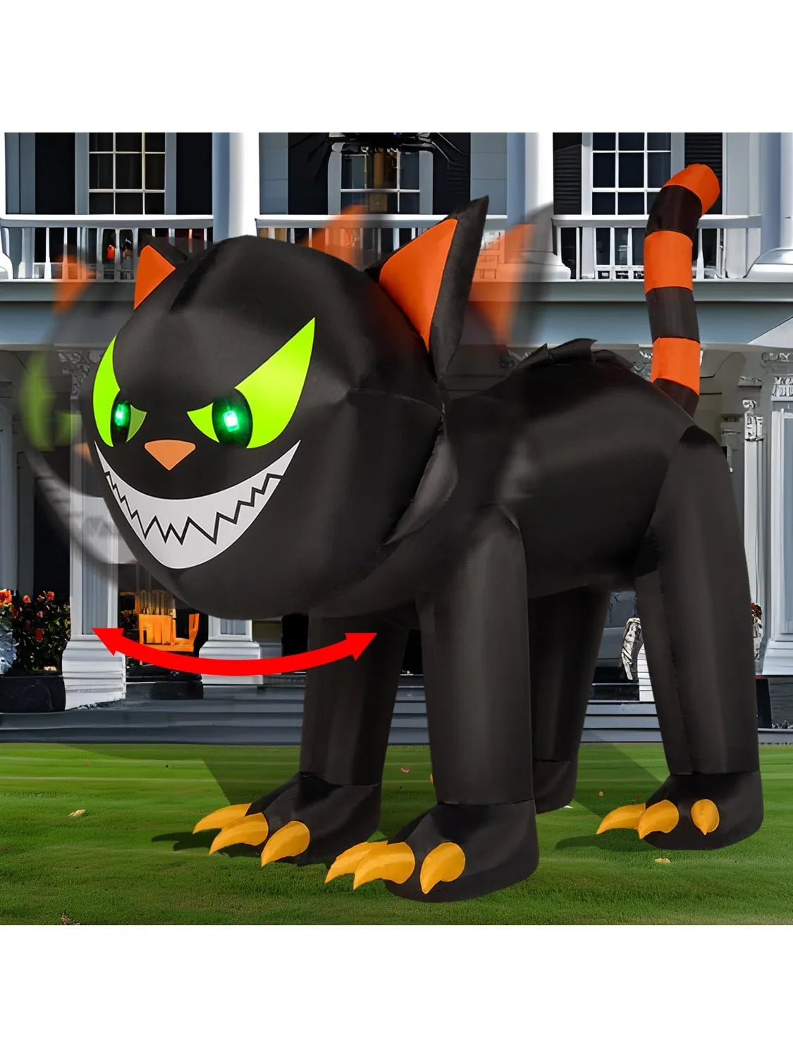 A 7-ft inflatable black cat with moving / animated head for yard or lawn.