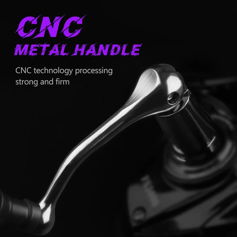 CNC metal handle with text on a dark background