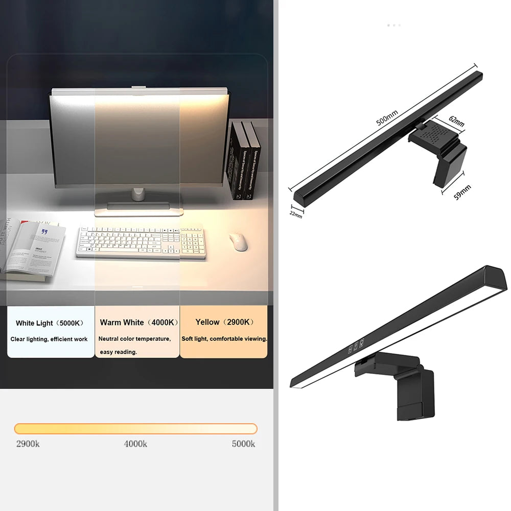 USB Stepless Dimming Screen Hanging LED Computer Monitor Light Bar Desk Lamp