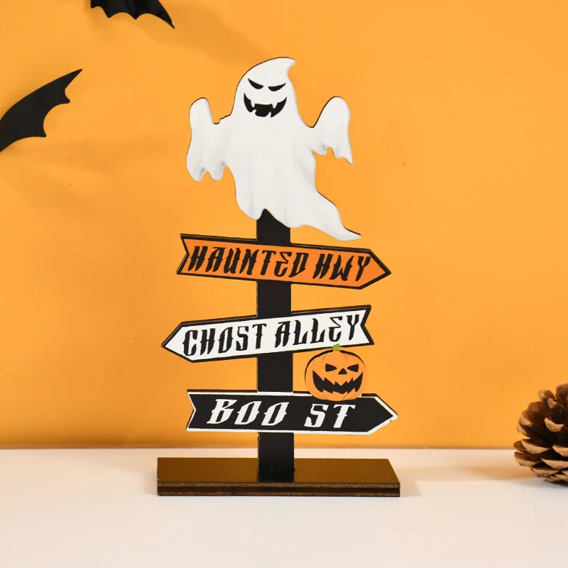Halloween Wooden Ornament Ghost Pumpkin Skull Horror Desktop Decoration For Kids Halloween Party Supplies