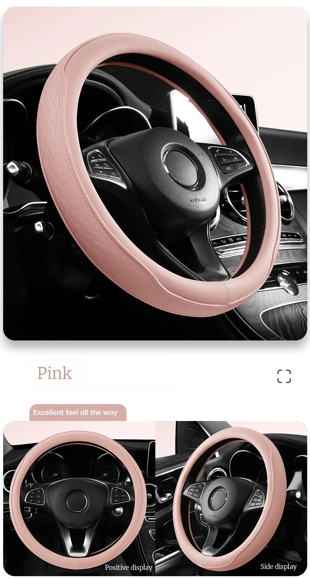 Embossed PU Leather Patchwork Car Steering Wheel Cover Anti-Slip Comfort