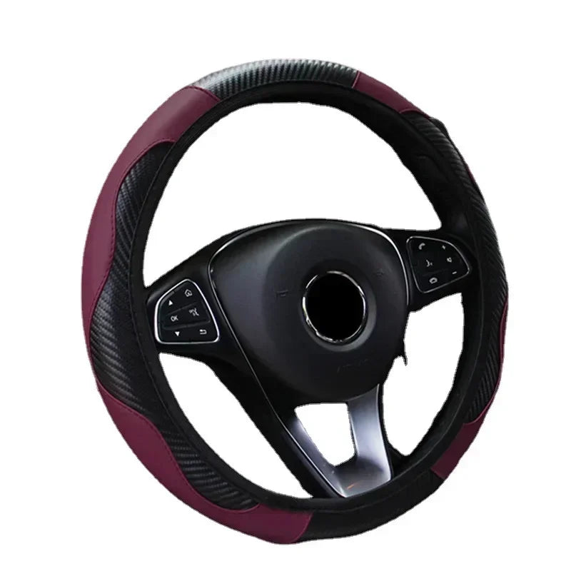 Leather Car Steering-wheel Cover 37CM-38CM Steering Wheel Cover Anti-Slip Comfort