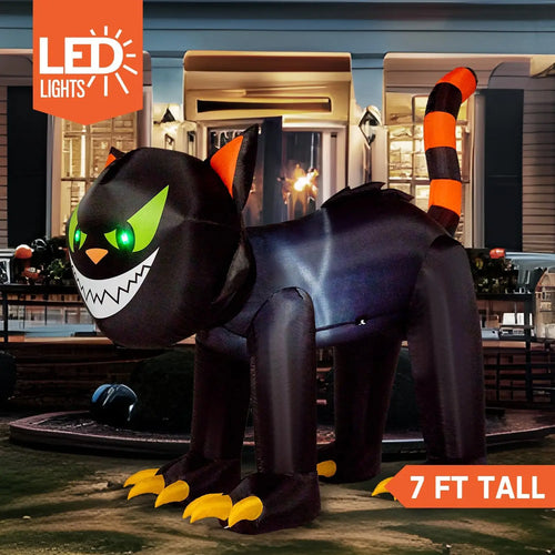 A 7-ft inflatable black cat with moving / animated head for yard or lawn.