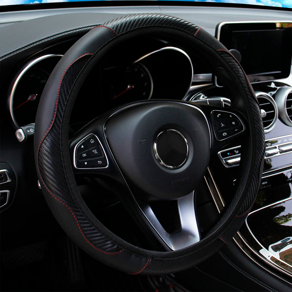 Steering Wheel Cover Carbon Fiber Steering Wheel Cover Anti-Slip Comfort