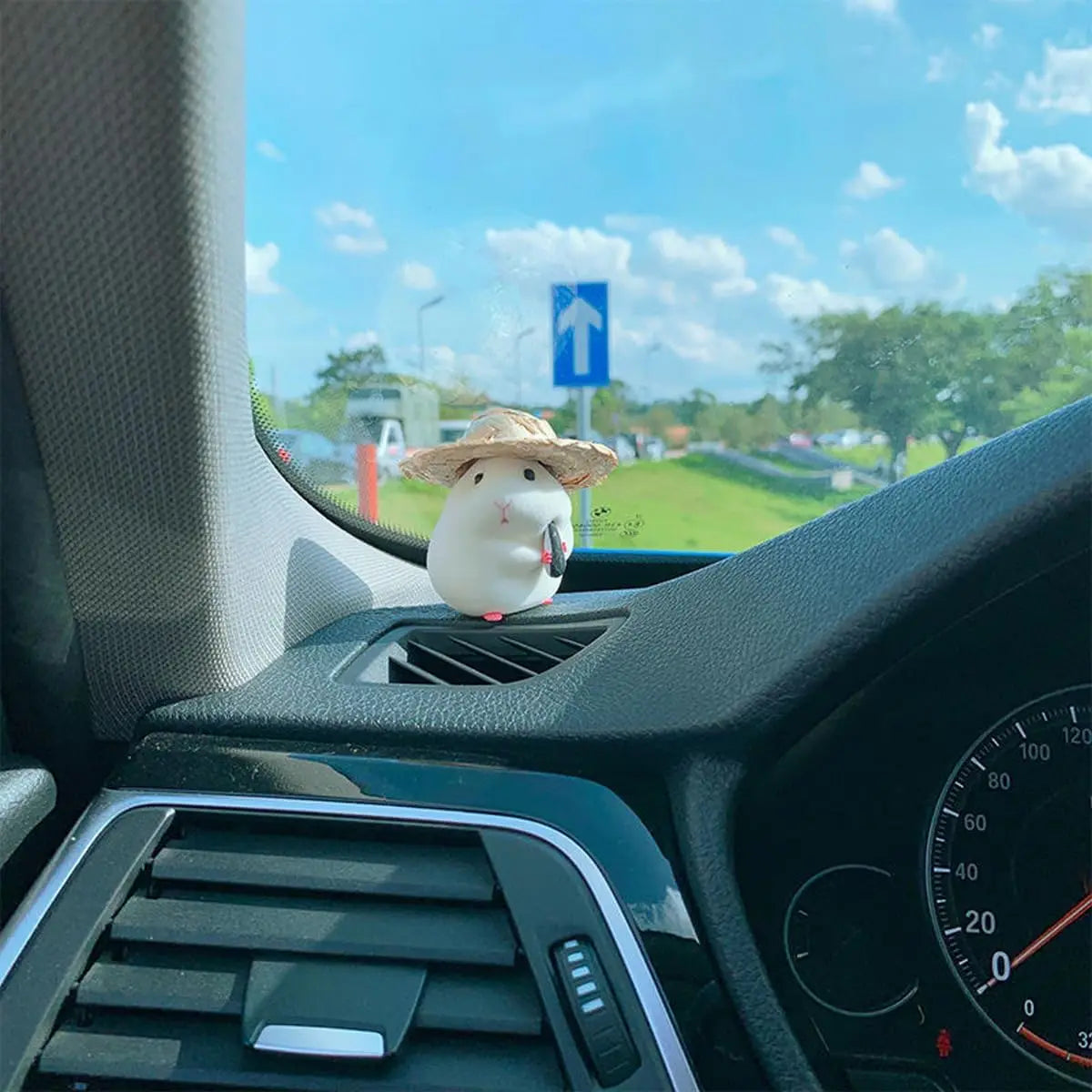 Cute Hamster with Straw Hat Car Dashboard Ornament Decoration