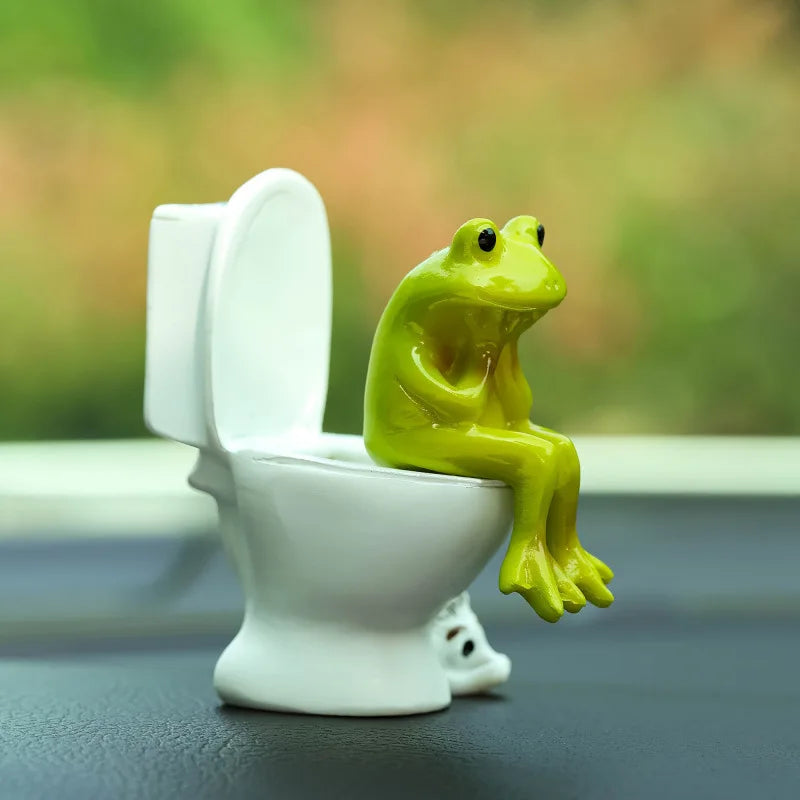 Funny Frog on Toilet Car Car Dashboard Ornament Decoration