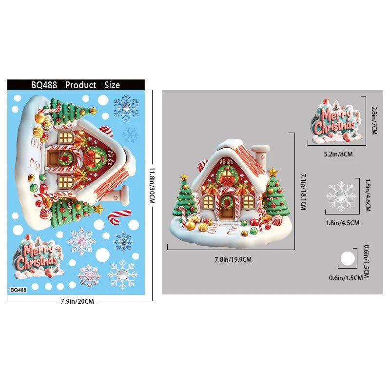 Christmas Window Stickers Gingerbread Man Santa Claus Snowman Snowflake Xmas Stickers Navidad Ornaments Merry Christmas Decor