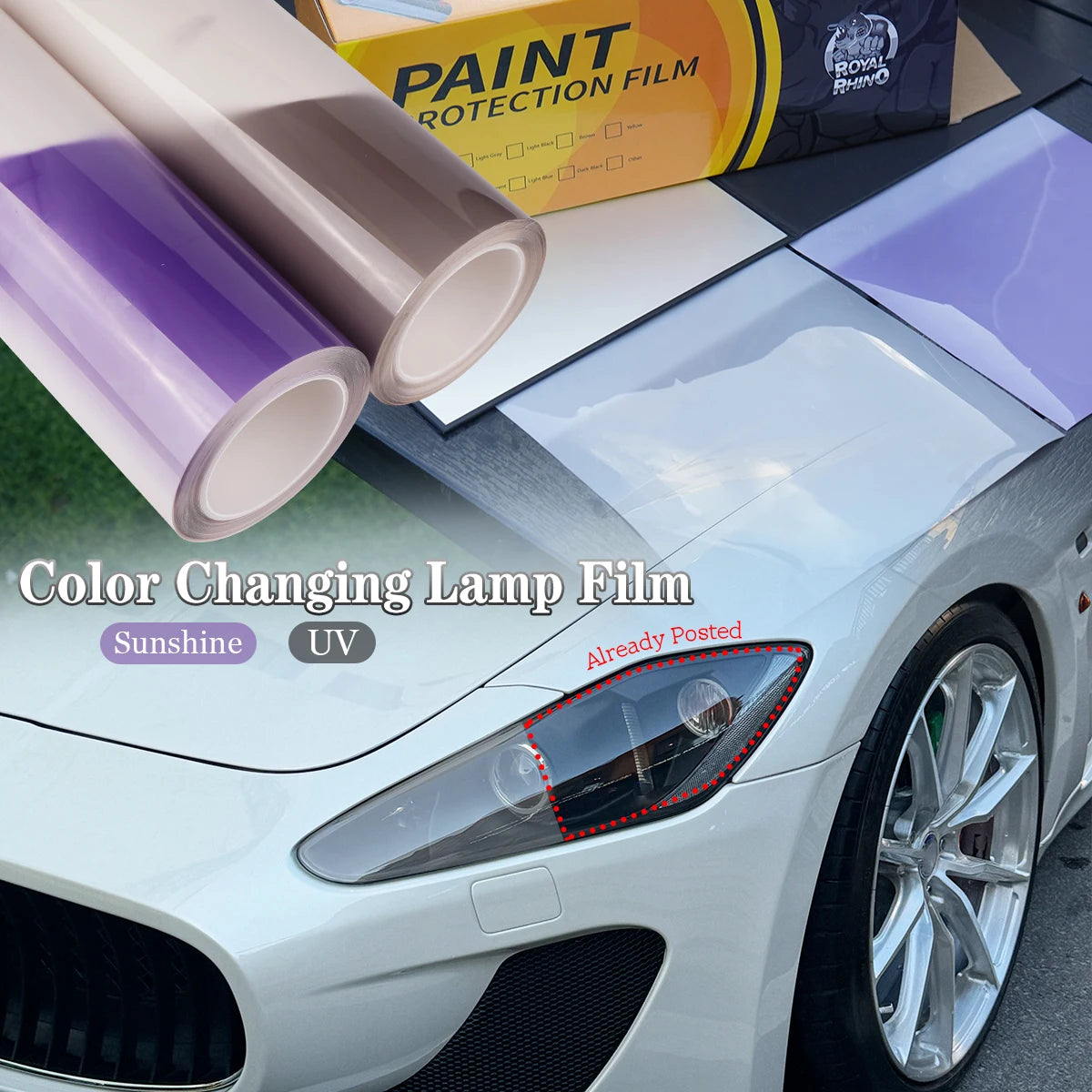 Intelligent UV Color Black Change TPU PPF Photochromic Headlight Tint Film For Car Lamp Decor Anti-scratch,Protectiver Stickers