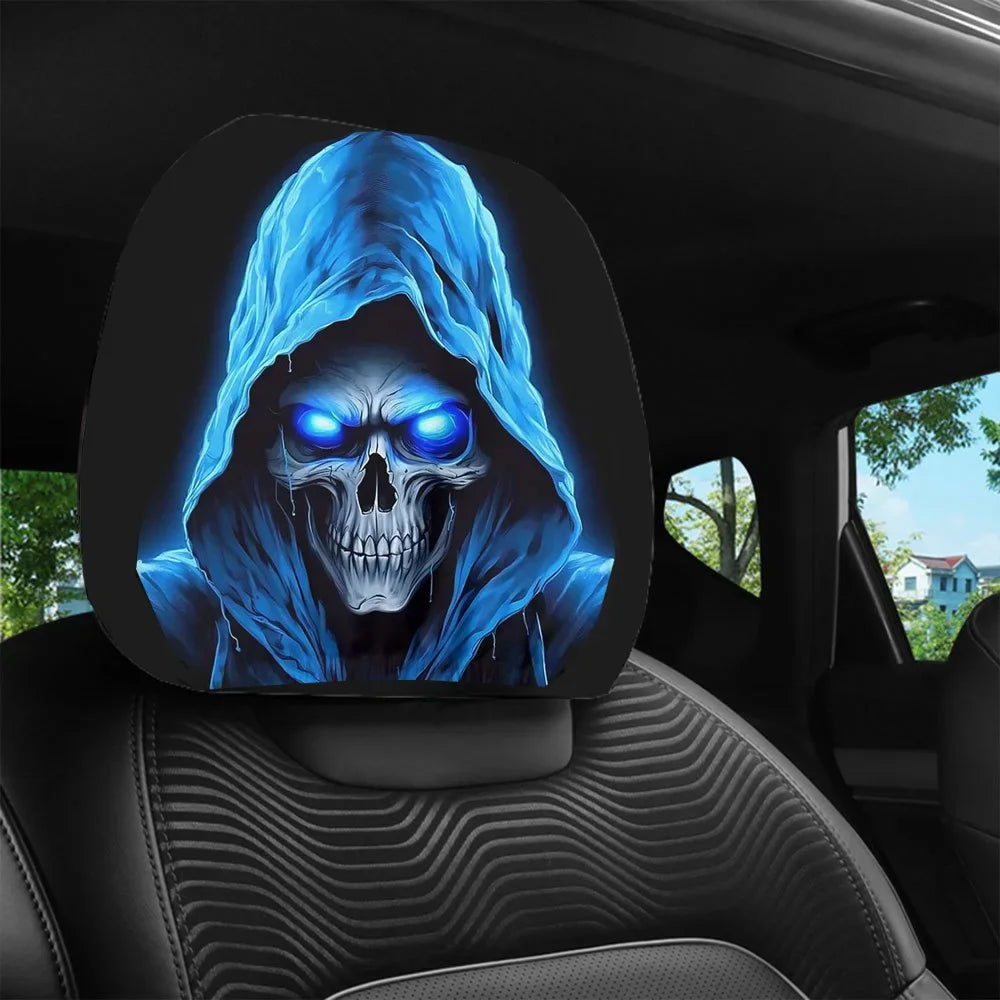 Blue Skull Pattern Car Headrest Premium Quality Replacement Accessory