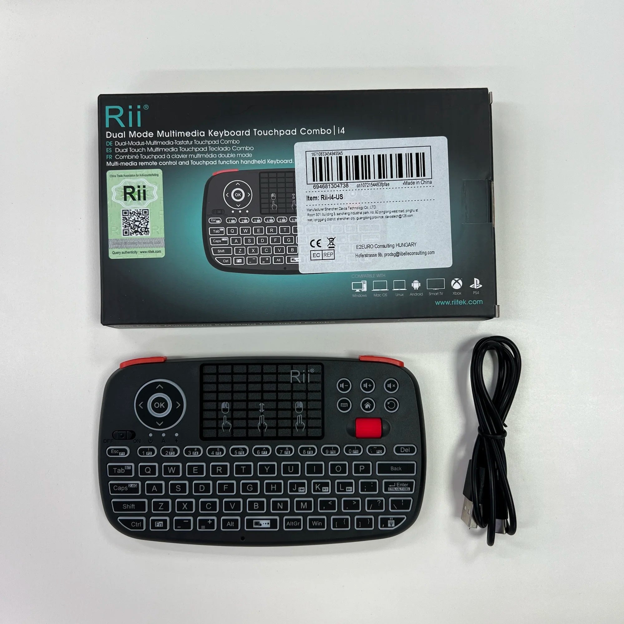 Wireless Keyboard With Touchpad Rii i4 Mini BT 2.4GHz Backlit Mouse Remote Control For Windows Android Smart TV