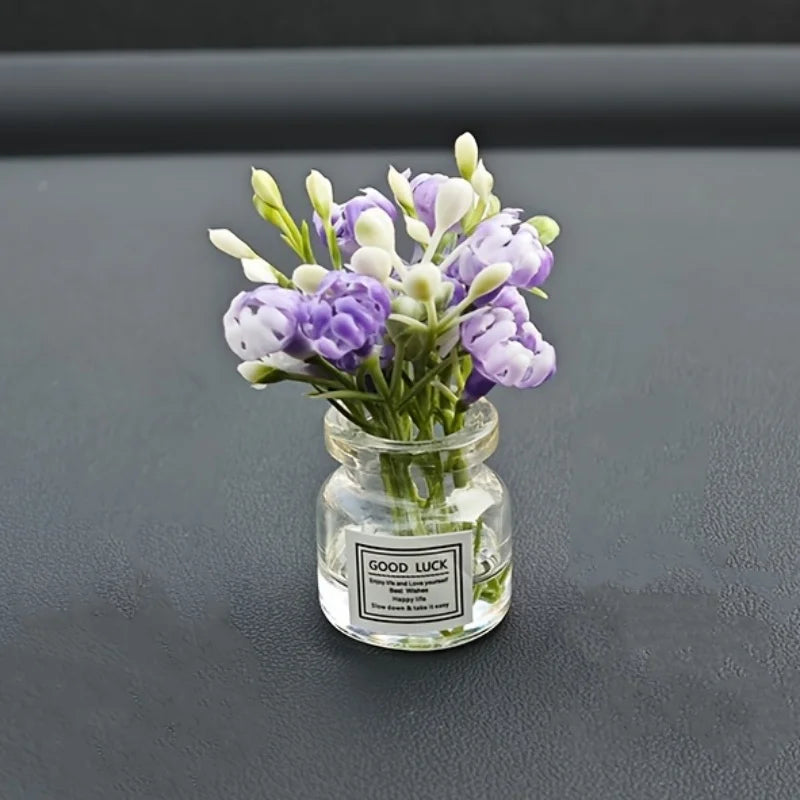 Delicate Miniature Potted Flowers Assorted Car Dashboard Ornament Decoration