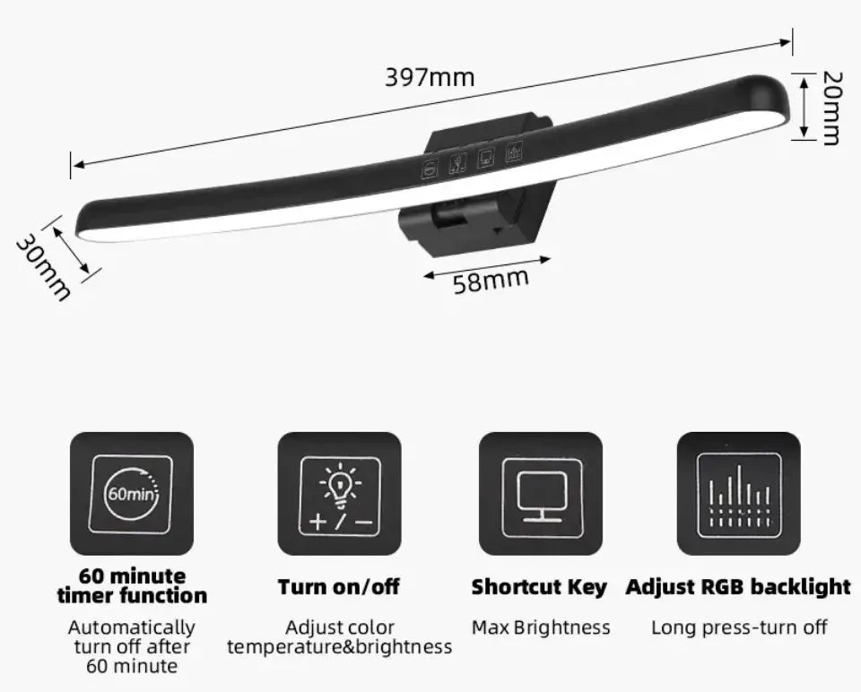 Curved Monitor Light Bar, Stepless LED Computer Monitor Light Bar Desk Lamp