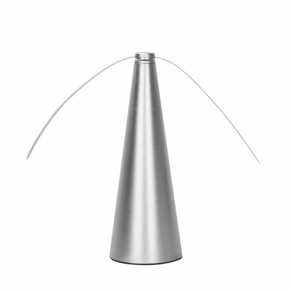 Cone shaped bug | insect | fly fan for table top. Soft blades are plastic and rotate on top to keep bugs and pests away with a USB or batteries available in silver, black or gold.