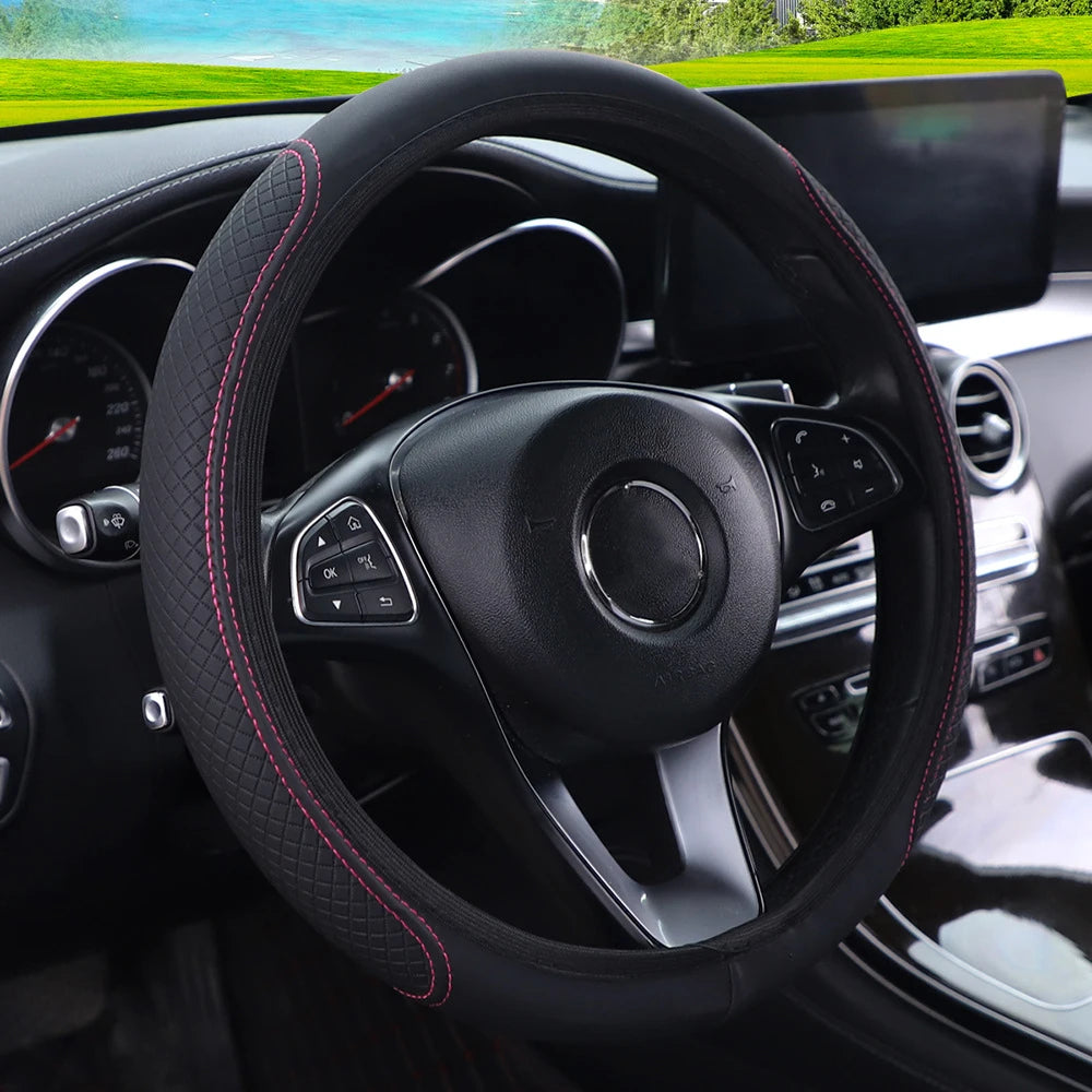 Steering Wheel Cover Breathable Leather Steering Wheel Cover Anti-Slip Comfort