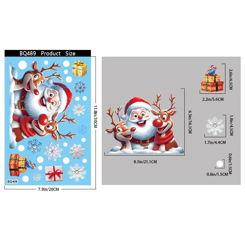 Christmas Window Stickers Gingerbread Man Santa Claus Snowman Snowflake Xmas Stickers Navidad Ornaments Merry Christmas Decor