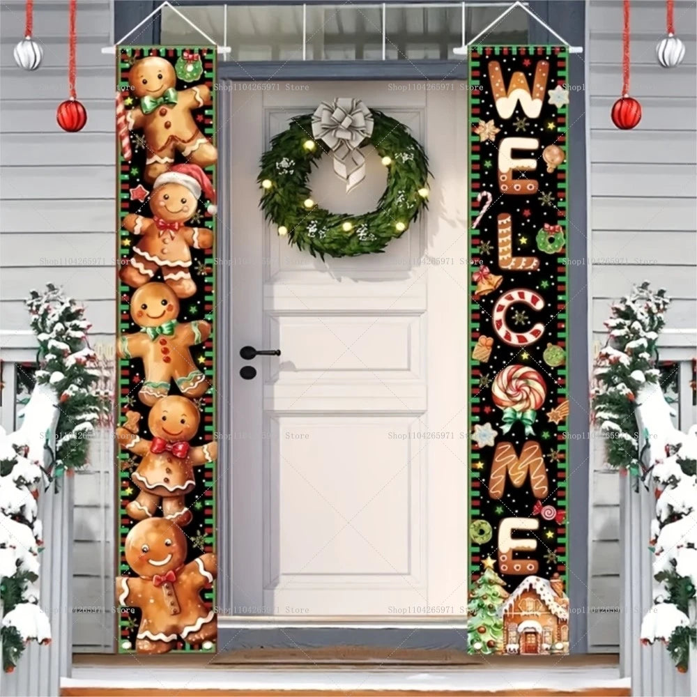 Christmas Gingerbread Man Snowman Door Couplet Merry Christmas Hanging Porch Sign 2026 Door Banner Xmas Gift 2027 New Year