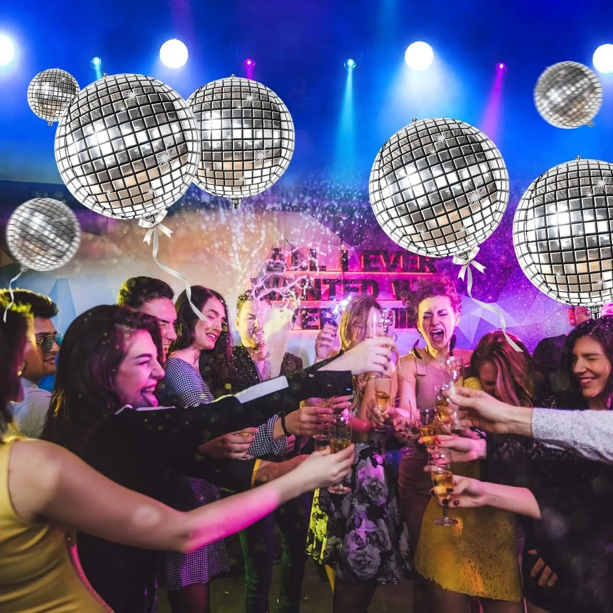 22 Inch 4D Silver Disco Ball Balloons, 8Pcs Metallic Sphere Disco Balloons for Disco Party Decorations, 70s 80s Party Decoration