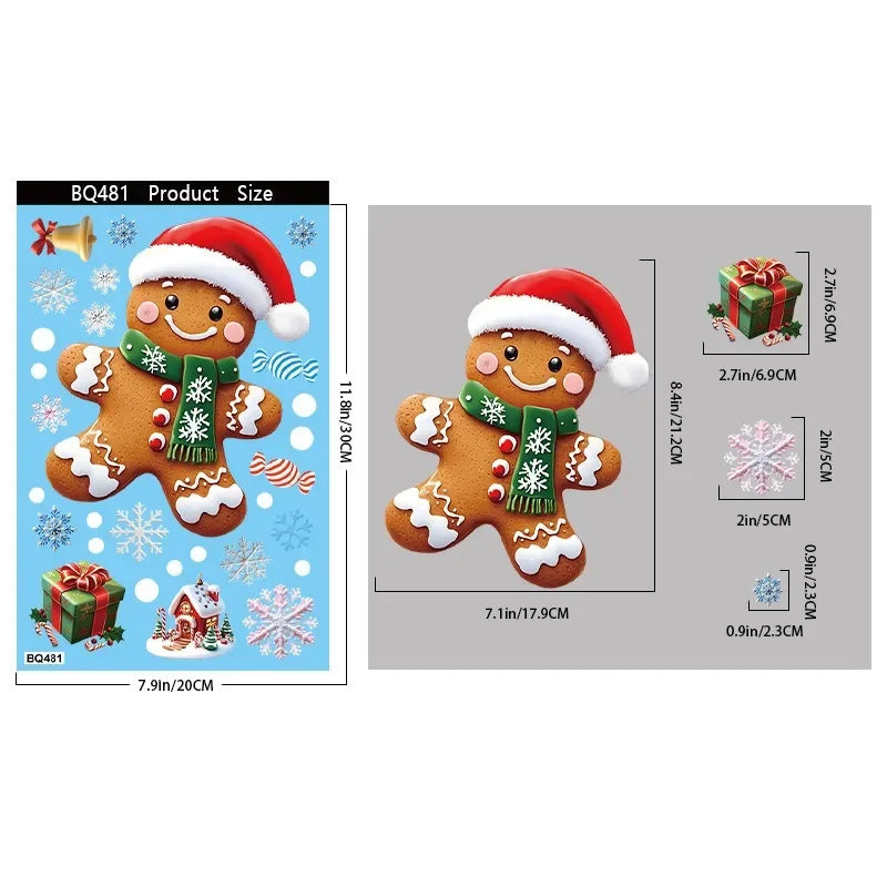 Christmas Window Stickers Gingerbread Man Santa Claus Snowman Snowflake Xmas Stickers Navidad Ornaments Merry Christmas Decor