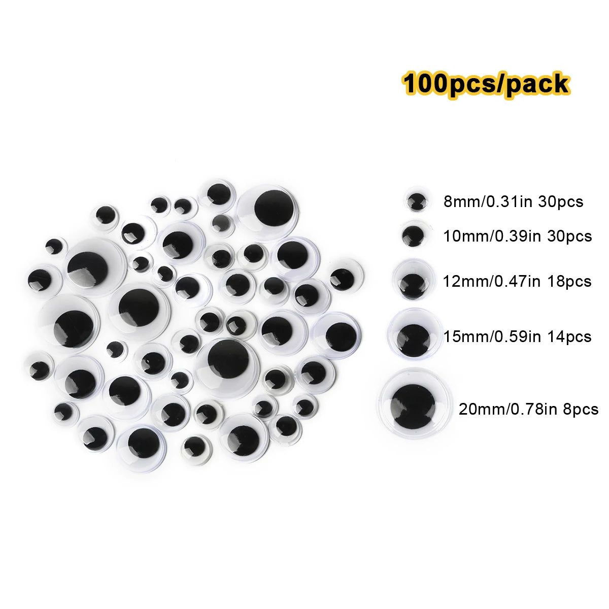 100pcs/200/550pcs Self-adhesive Googly Wiggle Eyes Premium Quality Replacement Accessory