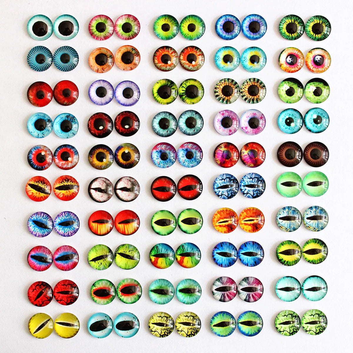 6mm 8mm 10mm 12mm Mixed Toys Dragon Eyes Doll Round Pattern Glass DIY Making Accessories 100pcs 50 Pairs