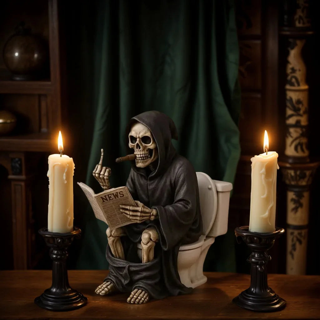 Halloween Toilet Grim Reaper Figurine Home Decor Resin Sculpture Middle Finger Decoration Crafts Figurines