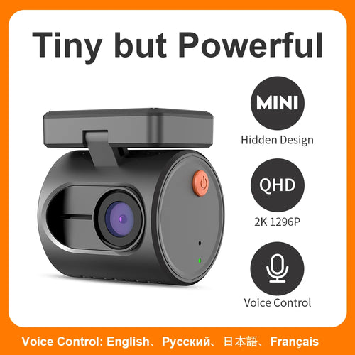 Small camera with features highlighted on a white background 2K Dash Camera For Cars DVR KAWA Dash Cam MINI 3 Video Recorder