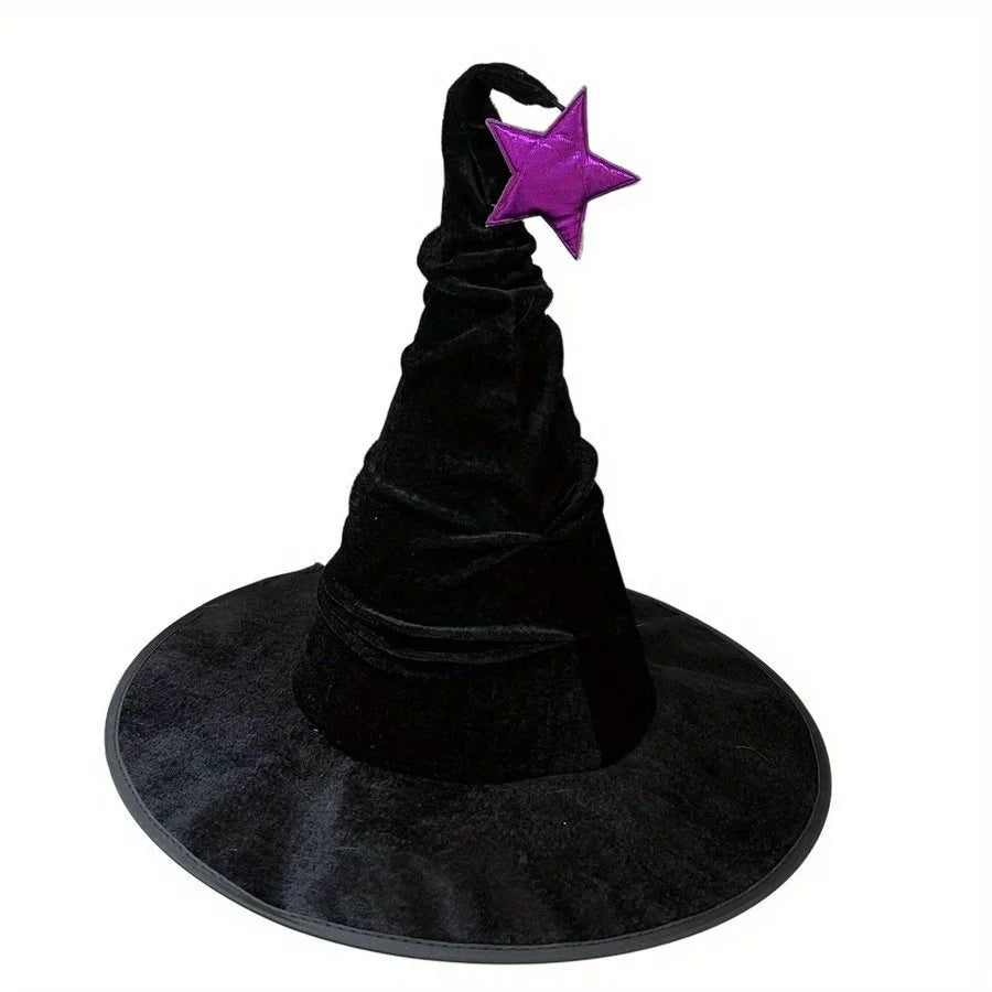 Halloween crumpled witch hat black velvet style, polyester costume accessories