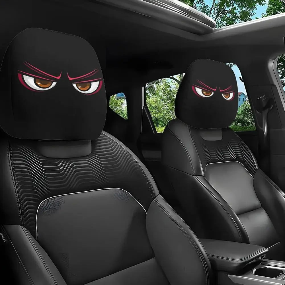 2X Funny Car Headrest Covers, Cartoon Eyes Car Seat Head Rest Protector Auto Front Seat Rest Decoration