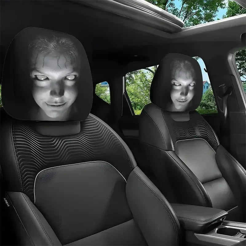 2Pcs Halloween Horror Face Printing Car Headrest Covers Universal Elastic Car Seat