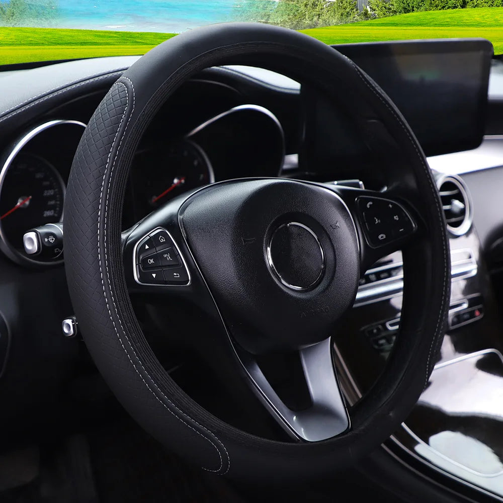 Steering Wheel Cover Breathable Leather Steering Wheel Cover Anti-Slip Comfort